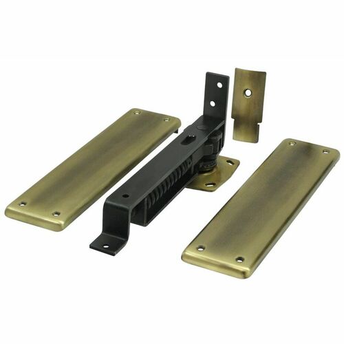 Deltana DASH95U5 Double Action Spring Hinge with Brass Cover Plates, Antique Finish