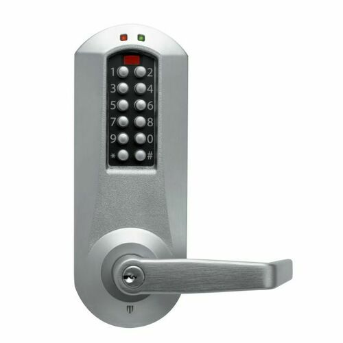 Dormakaba E5010SWL626 Eplex Exit Trim Electronic Pushbutton Lock with Winston Lever and Schlage Prep Satin Chrome Finish