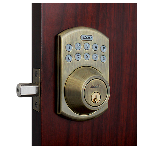 Lockey USA E915AB Antique Brass Electronic Keypad Deadbolt with Remote Control