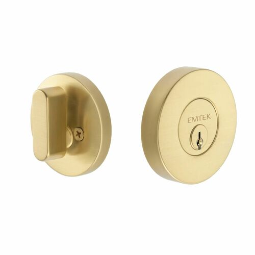 Emtek EE2100SB Expressions Single Cylinder Round Deadbolt, Kwikset, Satin Brass Finish