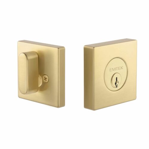 Emtek EE2110SB Expressions Single Cylinder Deadbolt, Kwikset Keyway, Satin Brass