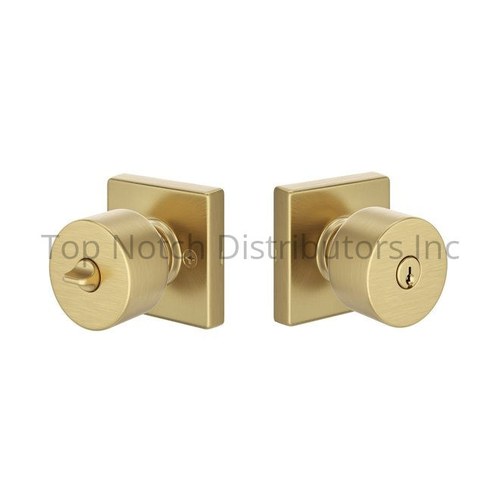 Emtek EE5454PGSB Expressions Keyed Entry Lock, Page Knob, Square Rose, Satin Brass Finish