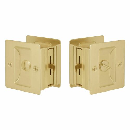 Emtek EEPDSQU65SB Expressions Square Privacy Pocket Door Lock - Satin Brass Finish