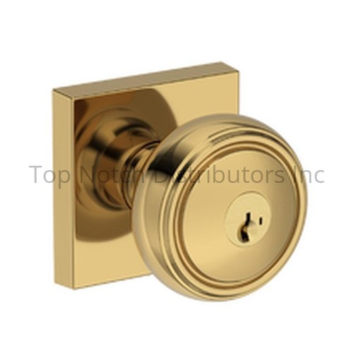 Baldwin ENBRECSR031SMC Bremerton Knob Square Rose, 6AL Latch, Dual Strike, SmartKey, Brass Finish