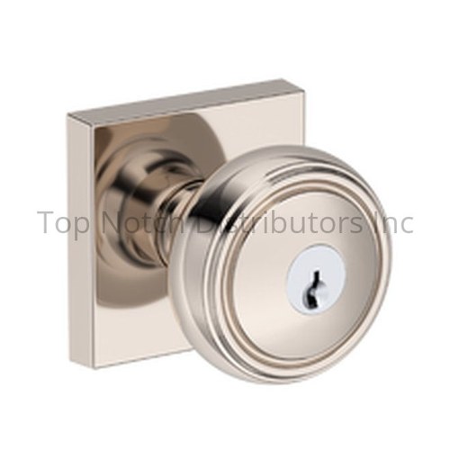 Baldwin ENBRECSR055 Bremerton Knob Square Rose with 6AL Latch, Dual Strike, Bright Nickel Finish