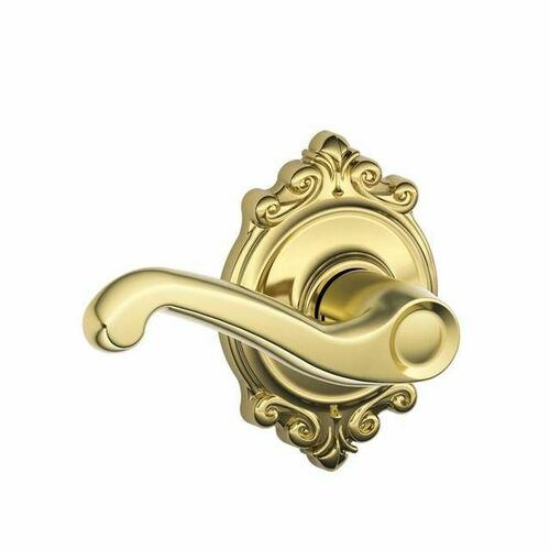 Schlage F10FLA505BRK Flair Lever Passage Lock with Brookshire Rose, Brass Finish, 16080 Latch