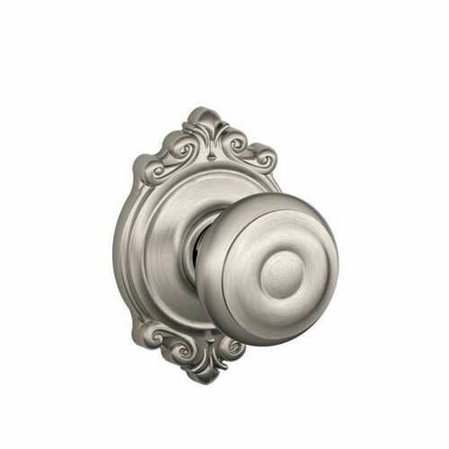 Schlage F10GEO619BRK Georgian Knob Brookshire Rose Passage Lock, Satin Nickel Finish