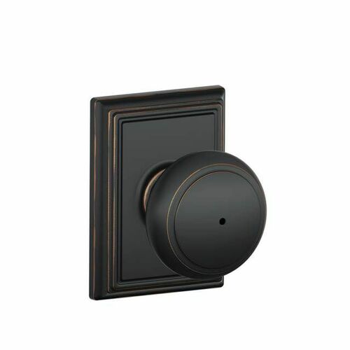 Schlage F40AND716625ADD Andover Knob with Addison Rose Privacy Lock, Aged Bronze Finish
