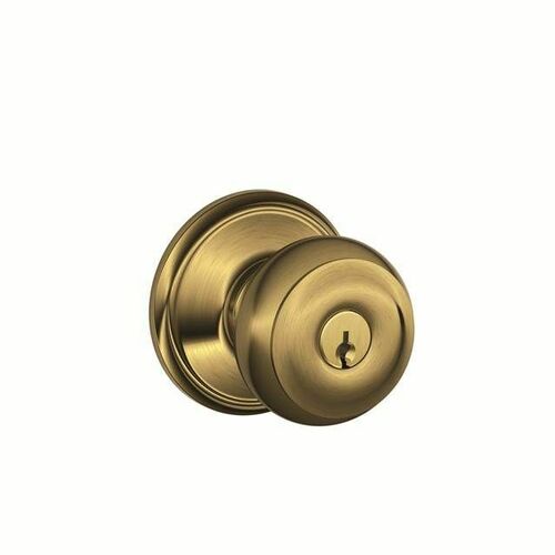 Schlage F51AGEO609619 Georgian Keyed Entry Lock C Keyway, Antique Brass, Satin Nickel Finish