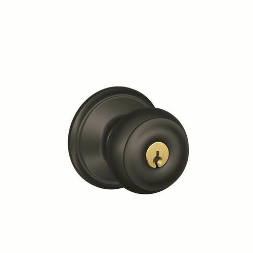 Schlage F51AGEO622619 Georgian Knob Keyed Entry Lock C Keyway, Matte Black, Satin Nickel Finish