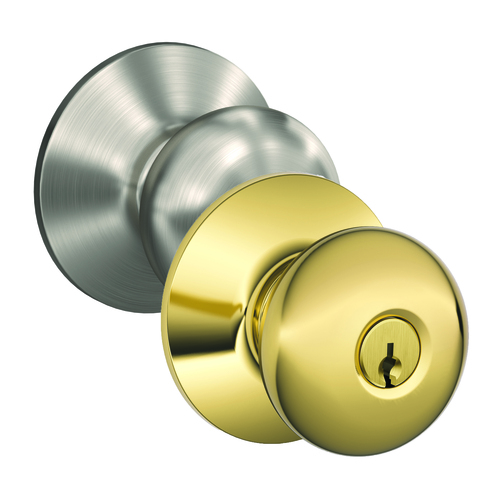 Schlage F51APLY605619 Plymouth Keyed Entry Knob Lock, Bright Brass/Satin Nickel Finish