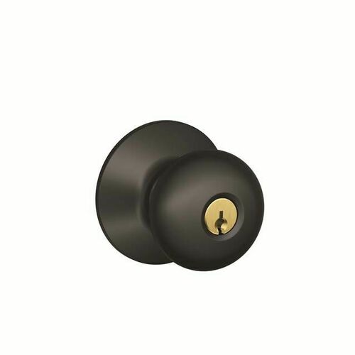 Schlage F51APLY622619 Plymouth Keyed Entry Knob Lock, Matte Black, Satin Nickel Finish
