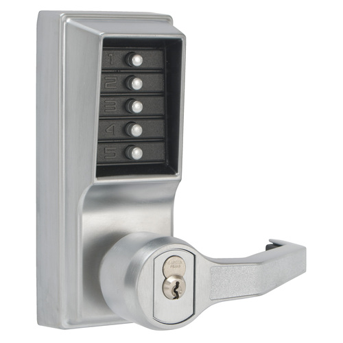Dormakaba LR1021M26D Right Hand Pushbutton Lever Lock, Key Override, Medeco Prep, Satin Chrome