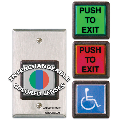 Securitron PB2E Push Button Momentary Single Gang Green/Red Handicap SS Finish