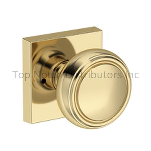Baldwin PVBRECSR031 Bremerton Privacy Knob Square Rose, 6AL Latch, Dual Strike, Brass Finish