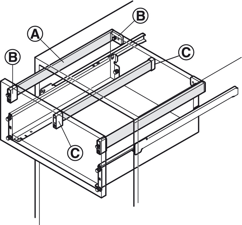 Hafele 558.15.702 Side Railing for Zargen 6610 | thebuilderssupply.com